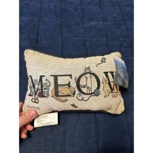 Vintage Cat Tapestry Pillow Meow 11X8 Decorative Cottage Cat Lady New